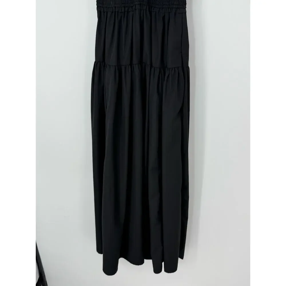 Abercrombie & Fitch Black Smocked Ruffle Strap Tiered Maxi Dress Size S